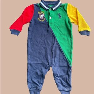 Ralph Lauren Vintage 90's Long Sleeve Color Block Collared Rugby Romper 6M